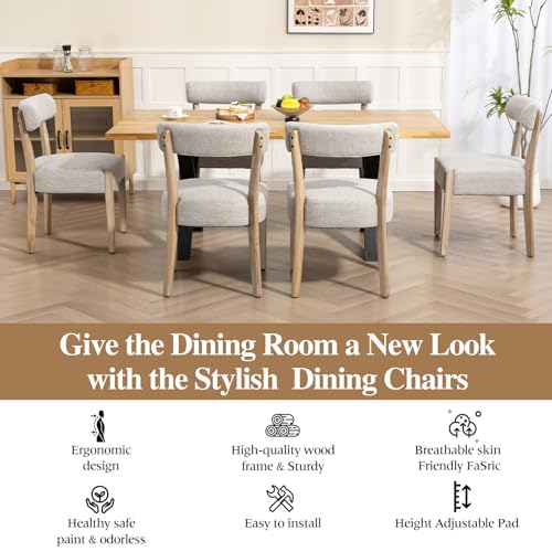 ZJhome Dining Chairs Set of 4,Mid Century Modern Dining Chair Set - Linen Upholstered Low Back Kitchen & Dining Room Chairs with Woven Design,Oatmeal Fabric - color: Oatmeal Fabric, size: Set of 4