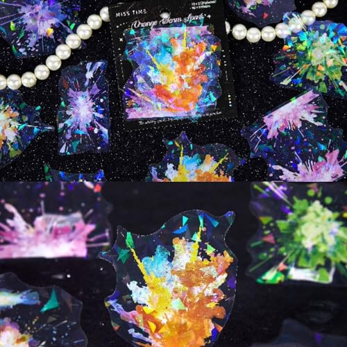 120 Pcs Holographic Splatter PET Stickers for Scrapbooking - color: Blossom Sparks Series