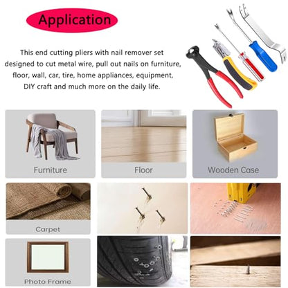 Upholstery Staple Remover Staple Puller Tack Puller Nail Remover Tool Set, Nail Puller Plier, Tack Lifter, Fastener Remover for Furniture Floor Wall Wooden Case Car Photo Frame (5 pcs)