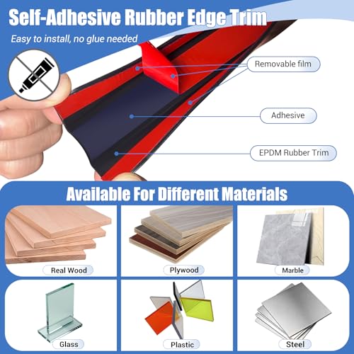 Rubber Edge Trim, Self-Adhesive U Channel Edge Protector for Plywood, Cabinet, 1" Wood Edge Banding, Flexible Furniture Repair, EPDM Material, Fit 1"(25mm), Length 10Ft, Black - size: Fit 1"- L10'