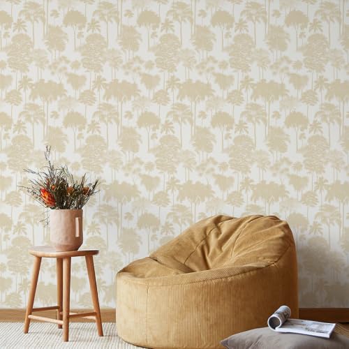 JiffDiff Cream Beige Forest Tree Peel and Stick Wallpaper,17.3" x 400" - color: Cream Beige, size: 17.3" x 400"