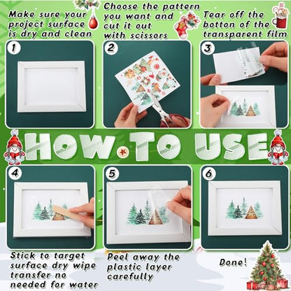 Dispowreath 25 Sheets Christmas Rub on Transfers for Crafts and Furniture - style: Xmas Tree