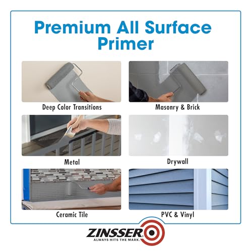 Zinsser 286258-4PK Bulls Eye 1-2-3 All Surface Primer, Quart, Gray, 4 Pack - color: Gray, size: Quart (Pack of 4)