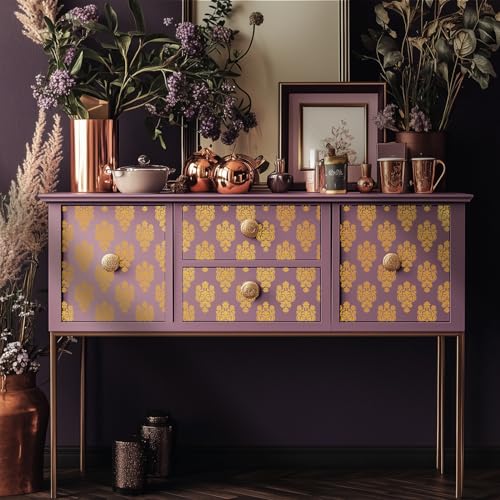 Gold Foil Rub on Transfer for Furniture DTF Transfers for Wood Drawer Decor, Baroque Damask - style: Baroque,Damask