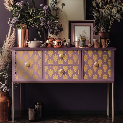 Gold Foil Rub on Transfer for Furniture DTF Transfers for Wood Drawer Decor, Baroque Damask - style: Baroque,Damask