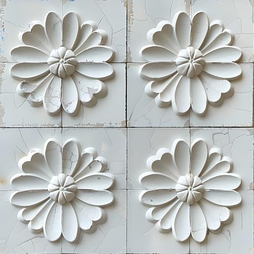 Livelynine 17.5x276 White 3D Peel and Stick Wallpaper Tiles Wall Covering Panels for Kitchen Basement Removable Modern White Bathroom Ceiling Wallpaper Waterproof 3D Floral Contact Paper for Walls - size: 17.5" x 276"