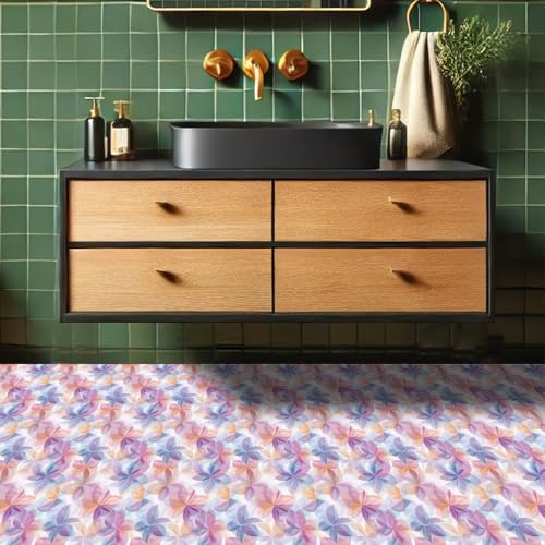 HOMETITUTE Purple Floral Petal Peel Stick Vinyl Floor Tile 12x12 Inch - style: Pastel Flower
