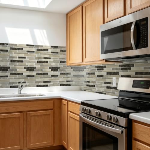 Art3d Linear Subway Design Peel and Stick Backsplash, 20-Sheet, Light Brown - color: Light Brown