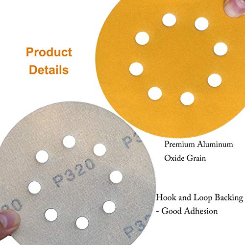 5-Inch 8-Hole Hook and Loop Sanding Discs 320-Grit, 100-Pack