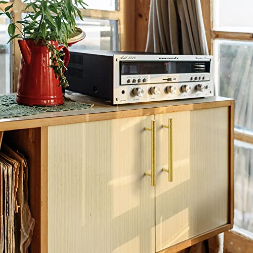 6-Pack Solid Brass Kitchen Cabinet Pulls, Gold Modern T-Bar Handles, 3-Inch Hole Center Hammered Handles for Dresser Drawer Cupboard, 4-13/16 Inch Total Length, Polished Finish - size: 3 Inch(76mm) Hole Centers