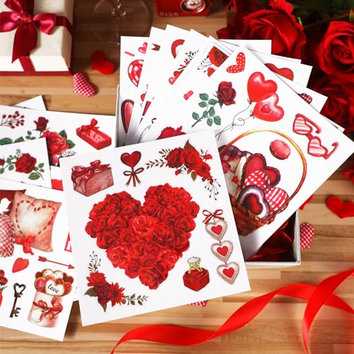 SATINIOR 16 Sheets Valentine‘s Day Rub on Transfers for Crafts and Furniture Valentine's Rub on Transfer Stickers Heart Gnome Rub on Decals for DIY Wood Journal Dairy Envelope Crafts,5.9 x 5.9 Inch - style: Heart Style