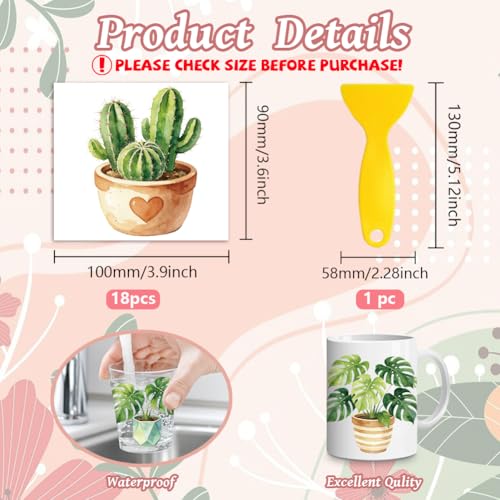 Peacoblue Green Potted Plants Rub On Transfers for Craft, Transfer Sticker - style: Watercolor Potted Green Plants