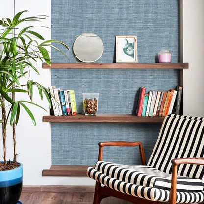 JiffDiff Grasscloth Wallpaper Peel and Stick Blue Grassweave Stick on Wallpaper Textured Self Adhesive Wall Paper Contact Paper 787" x 17.3" - color: Dark Blue, size: 17.3" x 787"