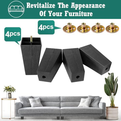 4pcs Plastic Square Legs 6-1/4" with Plate Nuts, M8-1.25 Thread - size: 6-1/4 Inch, M8-1.25 Metric Bolts