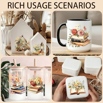 2 Sheets Rub on Transfers for Crafts, Book Lovers Furniture Transfers for Wood, Glass, Plastic & Ceramics, Decorative Decals - style: Book Lovers