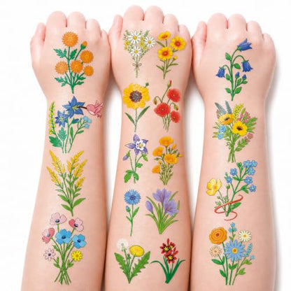96 PCS Small Wildflower Pre-Cut Temporary Tattoos for Kids