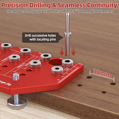 11-Hole Shelf Pin Jig and Hinge Jig 2-in-1, 1/4 Inch and 5mm Shelf Hole Jig