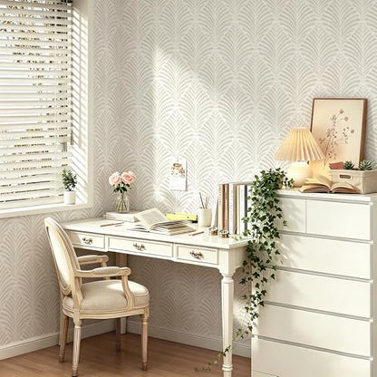 Safiyya 17.3"x393" Peel and Stick Wallpaper Boho Contact Paper Beige Neutral Modern Geometric Wall Paper Self Adhesive Removable Wallpaper for Bedroom Vinyl Rolls - color: Beige and White, size: 17.3" x 393"