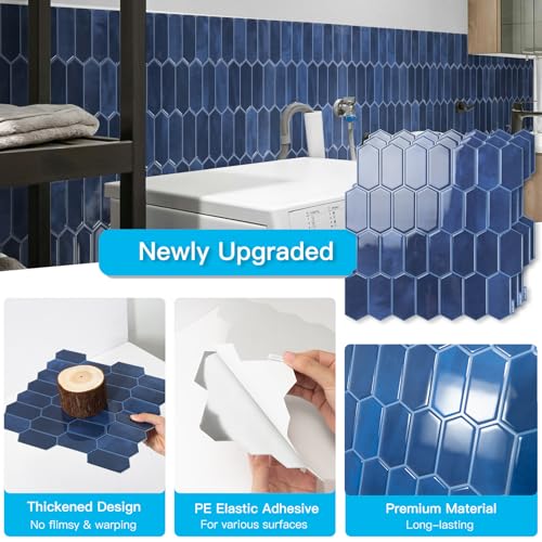 Art3d Hexagon Tile Peel and Stick Backsplash, 10-Pack, 12" x 12", Dark Blue - color: Dark Blue, size: 12 x 12 Inch