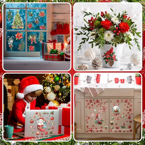 SATINIOR 16 Sheet Merry Christmas Rub on Transfer Sticker for Craft Xmas Tree Snowman Red Berry Poinsettia Star Gingerbread Rub on Decal for Furniture Scrapbook DIY Wood Fabric Envelope 5.9 x 5.9 Inch - style: Fresh Style