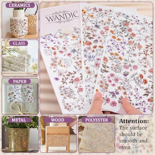 WANDIC 3 Sheets Rub On Transfer Stickers, Flower Pattern Waterproof Decals Furniture Craft Embellishments for DIY Scrapbooking Photo Albums,15 * 30cm - color: Small Flower