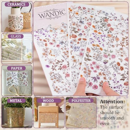 WANDIC 3 Sheets Rub On Transfer Stickers, Flower Pattern Waterproof Decals Furniture Craft Embellishments for DIY Scrapbooking Photo Albums,15 * 30cm - color: Small Flower