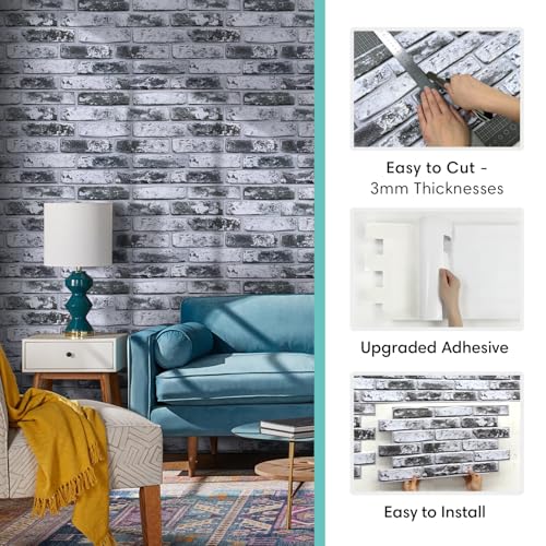 Commomy Faux Brick 3D Wall Panels Peel and Stick 12 pcs of 22.8" x 11.8" - color: Large Brick-B