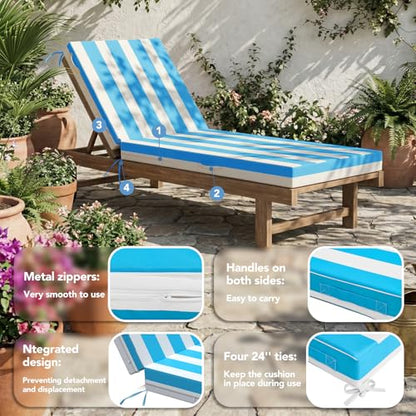 L'AGRATY Chaise Lounge Chair Waterproof Cushion Set of 2 Outdoor for Pool - color: Blue White