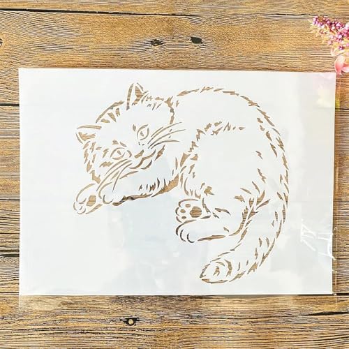 TIAMECH A4 Reusable Resting Cute Hairy Cat Stencil for Painting - style: Resting Cat
