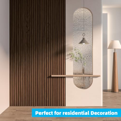 Art3d Wood Slat Wall Panels, Fluted MDF, 6-Pack, 94.6 x 7.4 in,Walnut - color: Walnut
