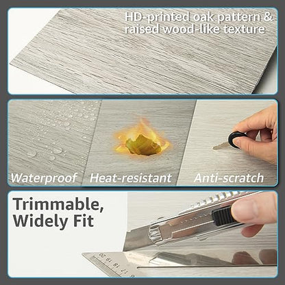 Art3d 30-Pack Peel and Stick Floor Tiles (30 Sq.Ft), White-Washed Oak - color: White-Washed