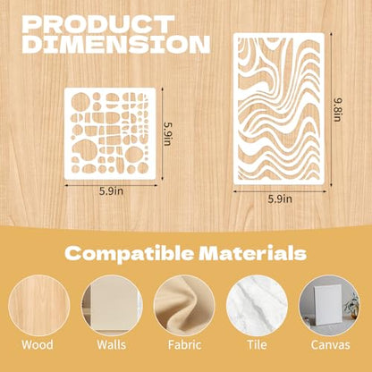 20 Pcs Stencils for Painting Mixed Size Abstract Texture Stencils Geometric Patterns Featuring Line Stripes Floral Textures for Painting on Walls Wood Canvas Furniture Decor - style: Style 3