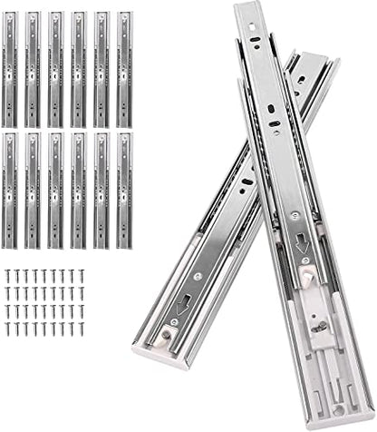 Soft Close Full Extension Ball Bearing Drawer Slides - 12 Inch, 6 Pairs, 3-Section, 100 LB Capacity