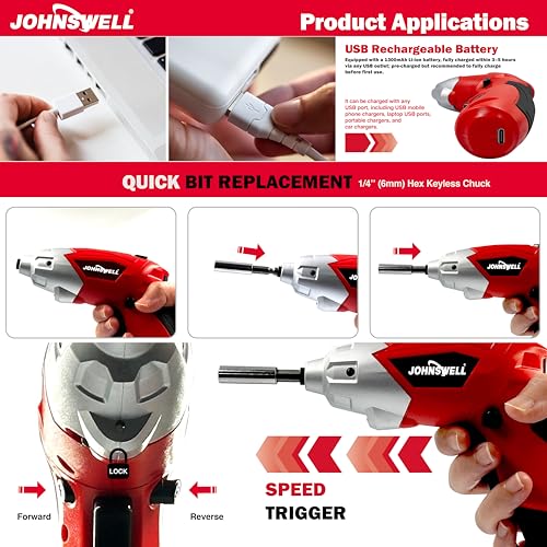 3.6V (RED) CORDLESS SCREWDRIVER 32+1pc USB Small Power Screwdriver Set.