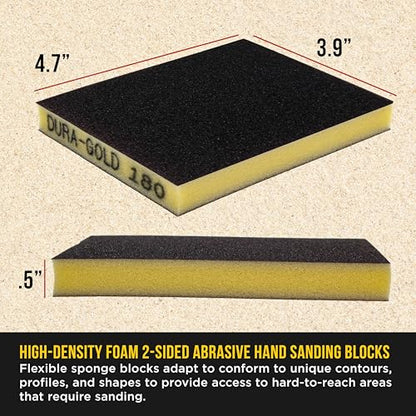 Dura-Gold 180 Grit Double-Sided Sanding Sponges, 4.7" x 3.9", Box of 10 - style: 180 Grit