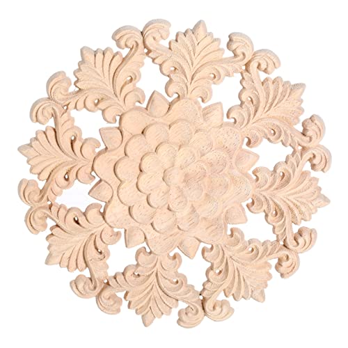 1Pc Wood Carved Appliques Furniture Wooden Carving Onlays Round Decals - color: 1-Pack, size: 15cm/6"