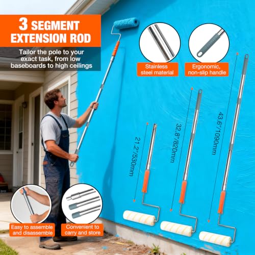 King Origin Paint Roller Kit with Extension Pole 3.7 Ft, 12 PCS - color: 4"&9" Rollers, 12-Pack
