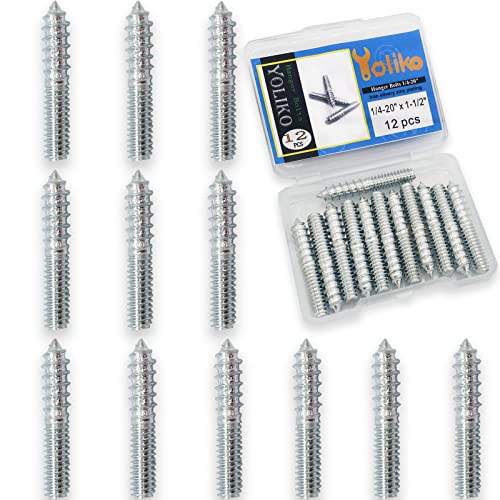 12 Pack 1/4-20 x 1-1/2 Inch Silver Hanger Bolts, Double Headed, Carbon Steel, 4.8 Grade, 37mm Length - size: Silver 1/4-20"x1-1/2"-12PCS