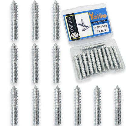 12 Pack 1/4-20 x 1-1/2 Inch Silver Hanger Bolts, Double Headed, Carbon Steel, 4.8 Grade, 37mm Length - size: Silver 1/4-20"x1-1/2"-12PCS