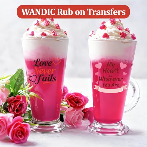 WANDIC 3 Sheets Rub On Transfer Stickers, Valentine's Day Text Waterproof Decals Furniture Craft Junk Journals for DIY Scrapbooking, 15 * 30cm - color: Pink, size: 3 Sheets