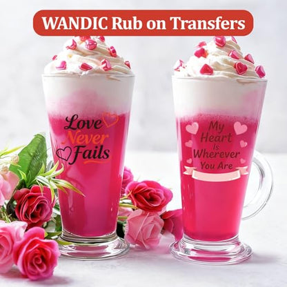 WANDIC 3 Sheets Rub On Transfer Stickers, Valentine's Day Text Waterproof Decals Furniture Craft Junk Journals for DIY Scrapbooking, 15 * 30cm - color: Pink, size: 3 Sheets