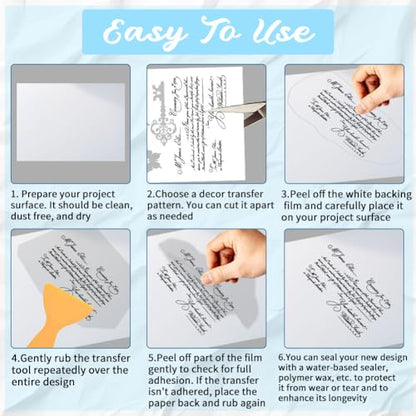 3 Sheets Vintage Scripts Rub on Transfers for Crafts, 12×6in