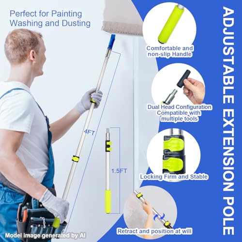 27 PCS Paint Roller Kit with Extension Pole, 4" & 9" Paint Rollers, Professional Paint Brushes for Walls Set, House Painting Supplies, Non-Slip Tray for All Latex and Oil Paints & Stains