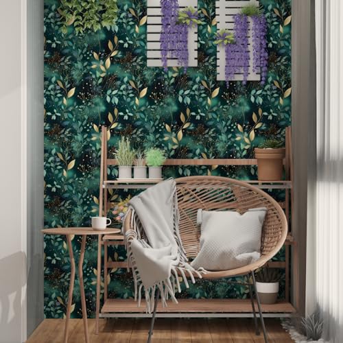 Teal Boho Floral Vinyl Peel and Stick Wallpaper 17.5"x 393" - color: Blue, size: 17.5" x 393"