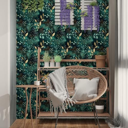 Teal Boho Floral Vinyl Peel and Stick Wallpaper 17.5"x 393" - color: Blue, size: 17.5" x 393"