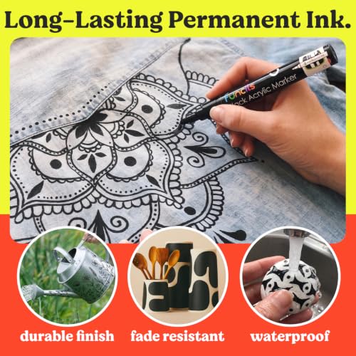 5 Black Acrylic Paint Marker Pens for Rock Painting, Wood, Glass - color: Black