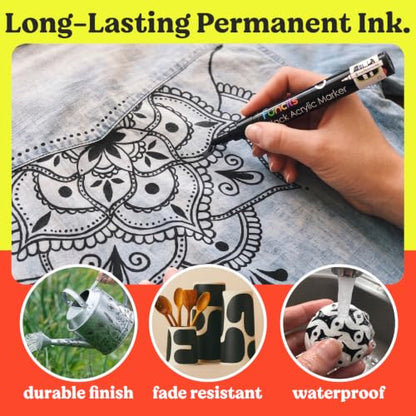 5 Black Acrylic Paint Marker Pens for Rock Painting, Wood, Glass - color: Black
