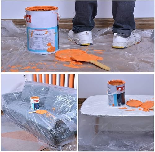 5 Pcs 9x12ft Plastic Drop Cloths for Painting, Plastic Tarp Waterproof Dustproof Multi-Purpose Furniture Cover Floor Wall Protection Film