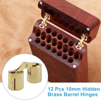 10 mm Hidden Brass Barrel Hinges, 12 Pack - style: 10mm