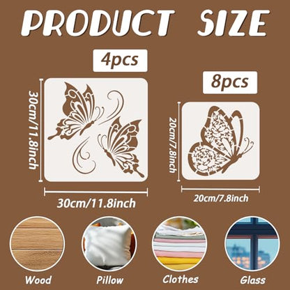 12Pcs Butterfly Stencil for Painting Reusable PET Painting Stencils Set Spring Drawing Templates for Wood Furniture Canvas Paper Fabric - color: Butterfly